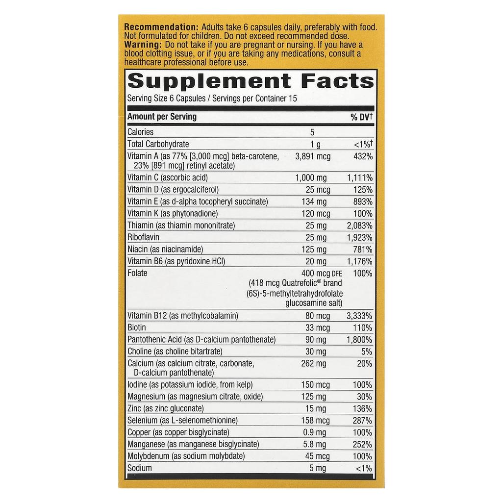 Nature's Way Alive! Max6 Potency Multivitamin, Iron Free, 90 Capsules