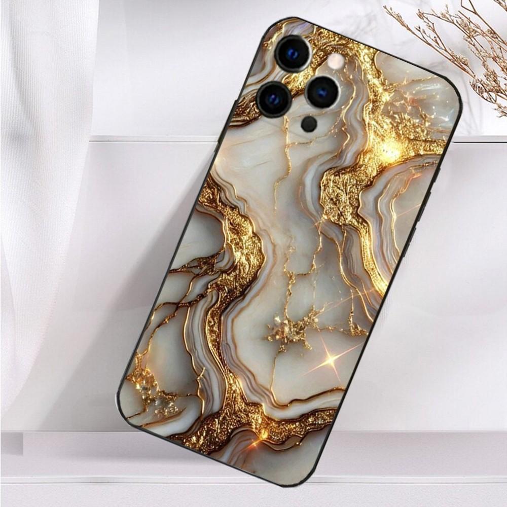 B-Black Gold Marble Art Phone Case For iPhone 16,15,14,13,12,11 Plus,Pro Max,XS,X,XR,SE,Mini,8,7 Soft Silicone Black Cover