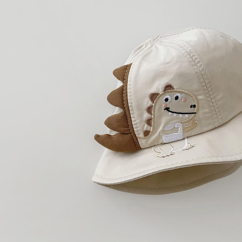 Chapeau de soleil d'été en coton fin pour bébé, motif dinosaure, broderie de lettres, style pêcheur