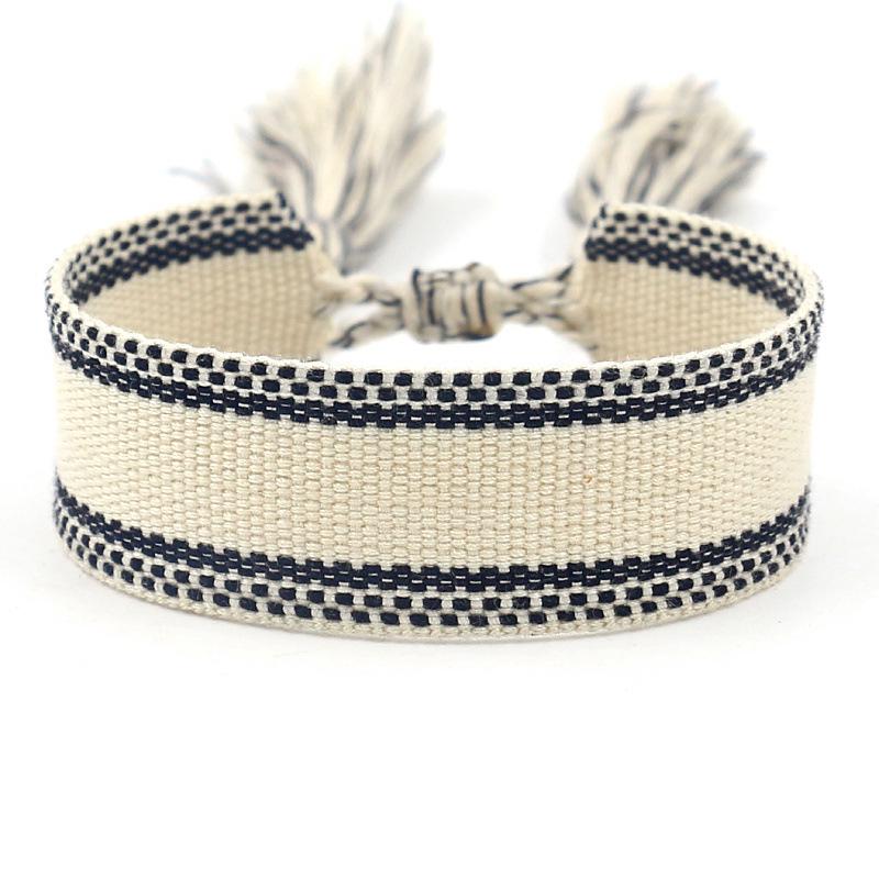 Ethnic Style Woven Bracelet with Embroidered Tassels - D Family DIY Promotion Wristband