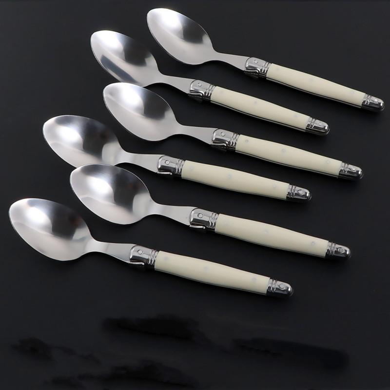 4/6/24pcs Laguiole Ivory White Silverware Stainless Steel Steak Knives Table Forks Dinner Spoons Dessert Teaspoon Xmas Cutlery