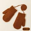 Kids Knitted Full-Finger Gloves with Plush Hanging, Coffee, Toddler Size
