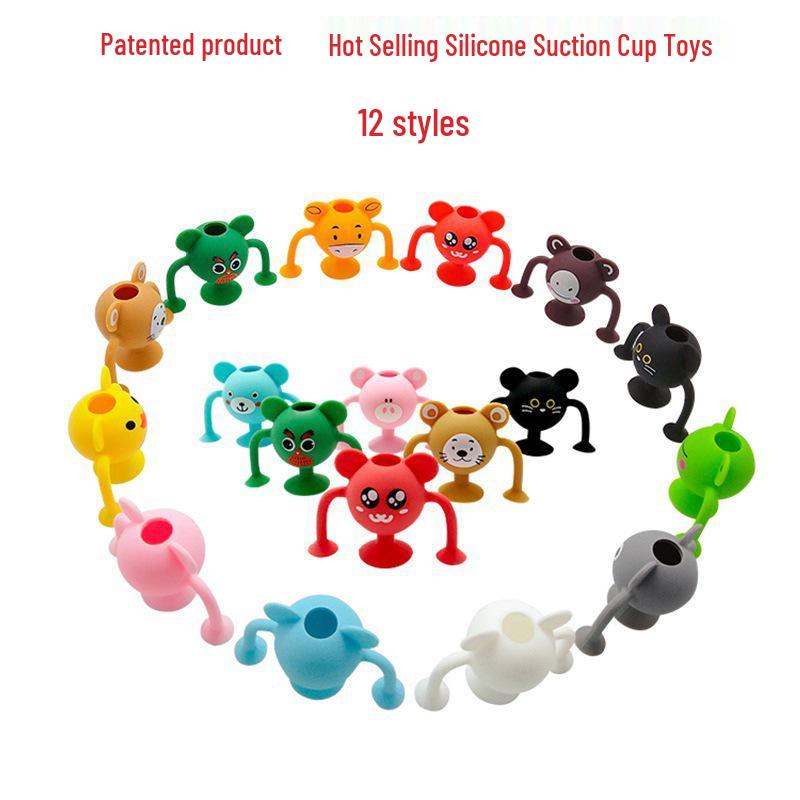 Cartoon Suction Cup Silicone Building Blocks - Interactive, Versatile, and Soft Toys for Kids