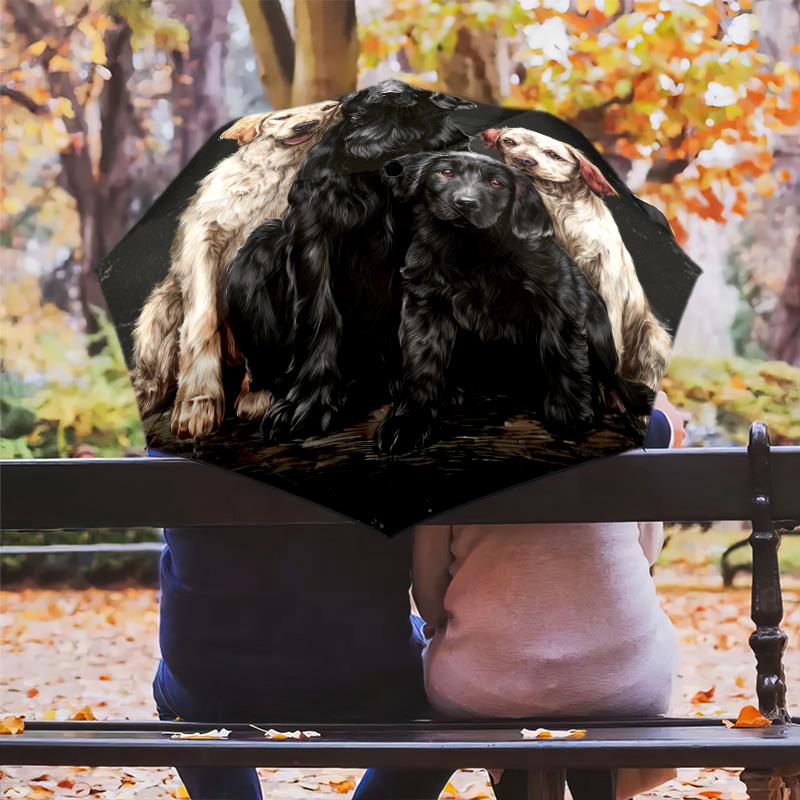 Dog on Black Background  pattern, automatic folding umbrella, portable and foldable design, 8 ribs, a Christmas or birthday gift.