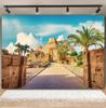 Ancient Roman Architecture Dusk Scenery Banner Background, Western Desert Cactus, Birthday Party Decoration Photography Backdrop860