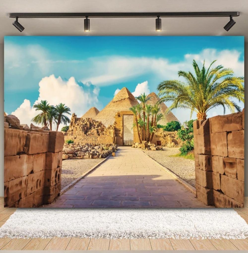 Ancient Roman Architecture Dusk Scenery Banner Background, Western Desert Cactus, Birthday Party Decoration Photography Backdrop860