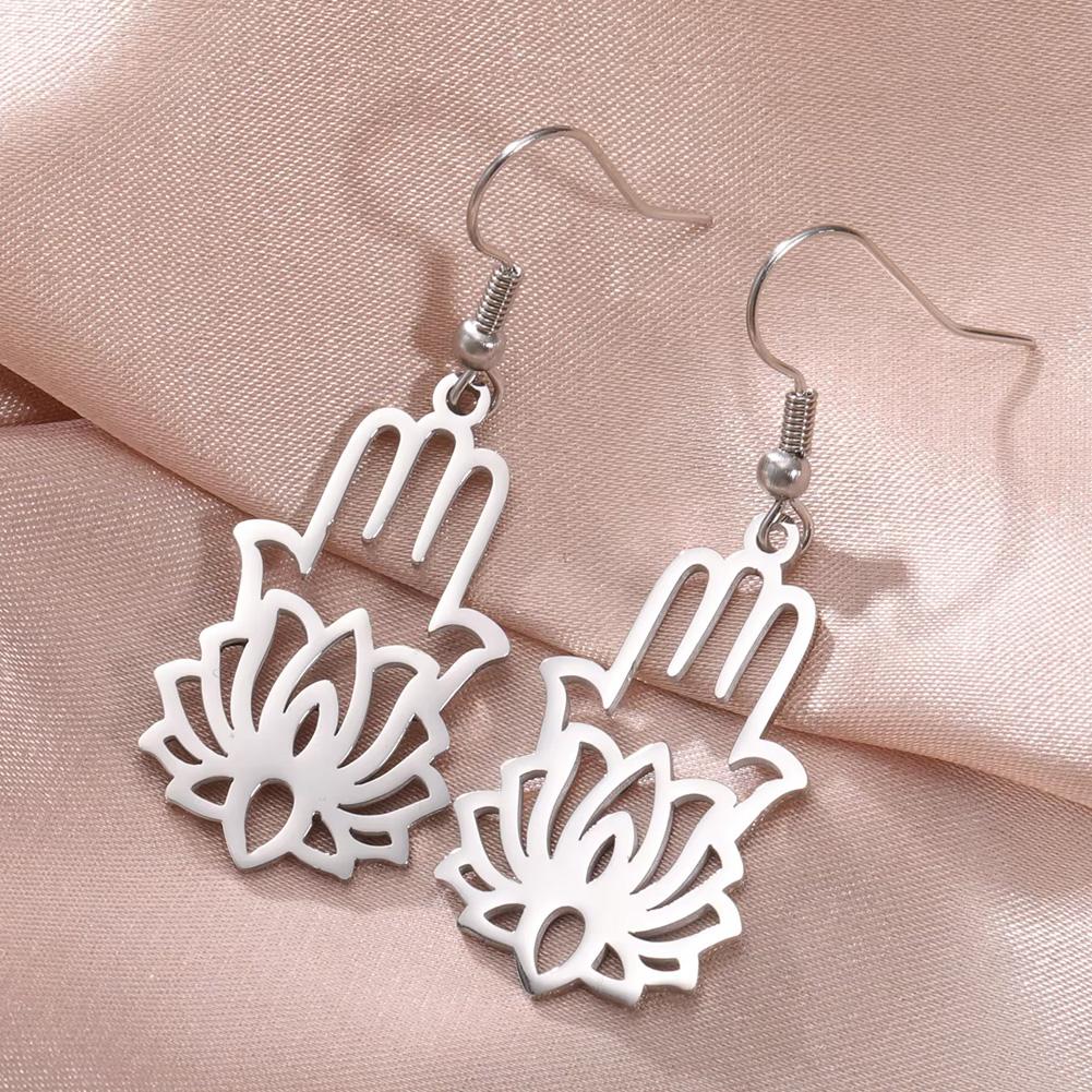 

LIKGREAT Lotus Flower Earrings Fatima Hand Earring Stainless Steel Lucky Amulet Jewelry Valentine s Day Gift for Women