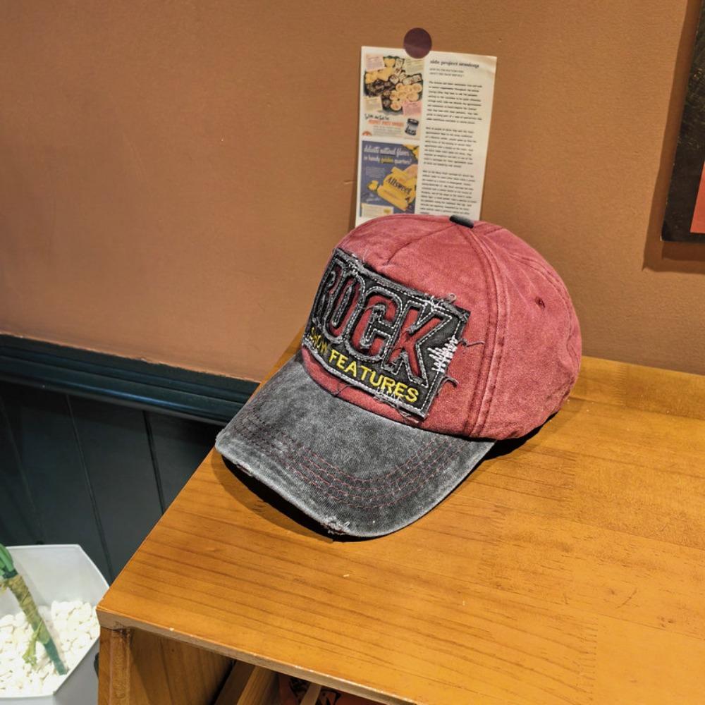 American Style Vintage Baseball Cap ROCK Embroidery Peaked Cap Casual Tattered Jeans Sun Hat  Men