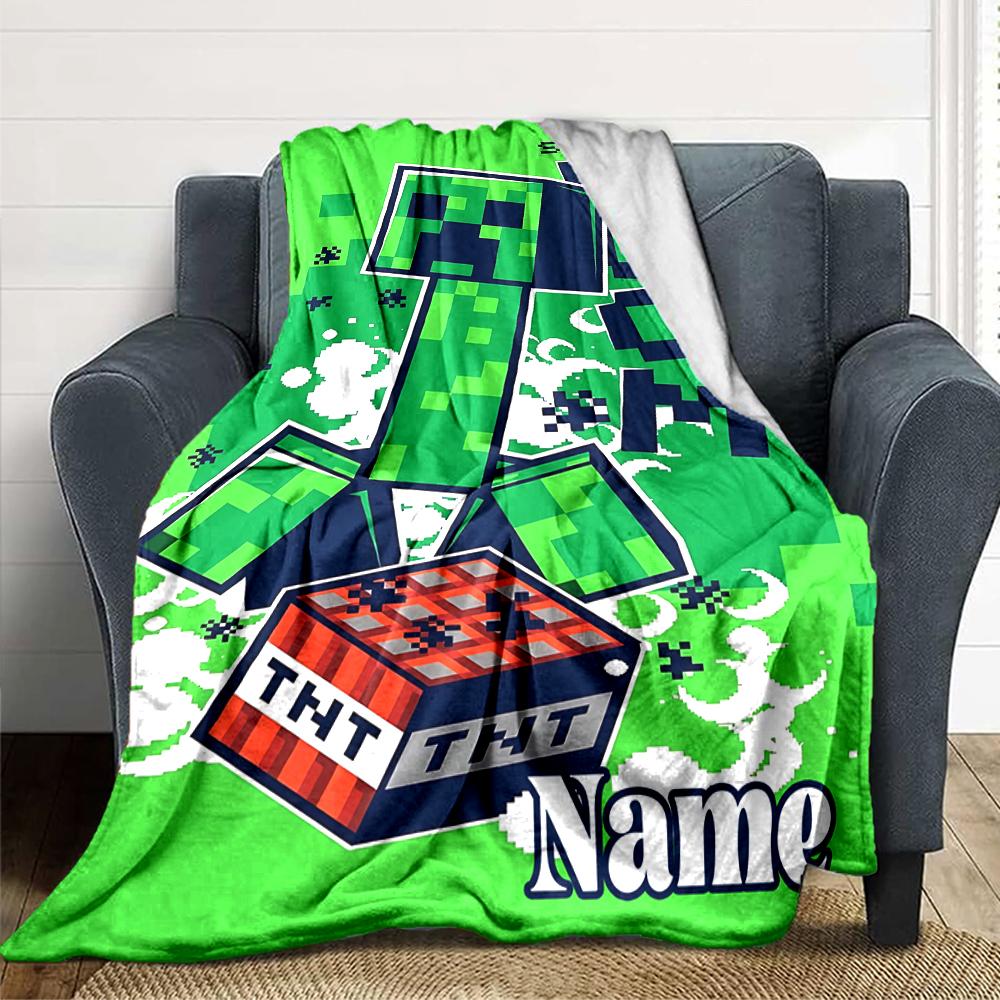 Custom Name Minecraft Adventure Quest Blanket for Couch & Bed, Plush Cozy Fuzzy Blanket Super Soft & Warm Blankets for Fall and Winter. 0908442