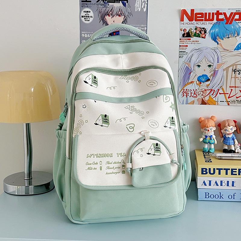 Schoolbag Summer New Product Junior High School Schoolbag Large Capacity School Travel Light Backpack Cute Print Color Matching Backpack