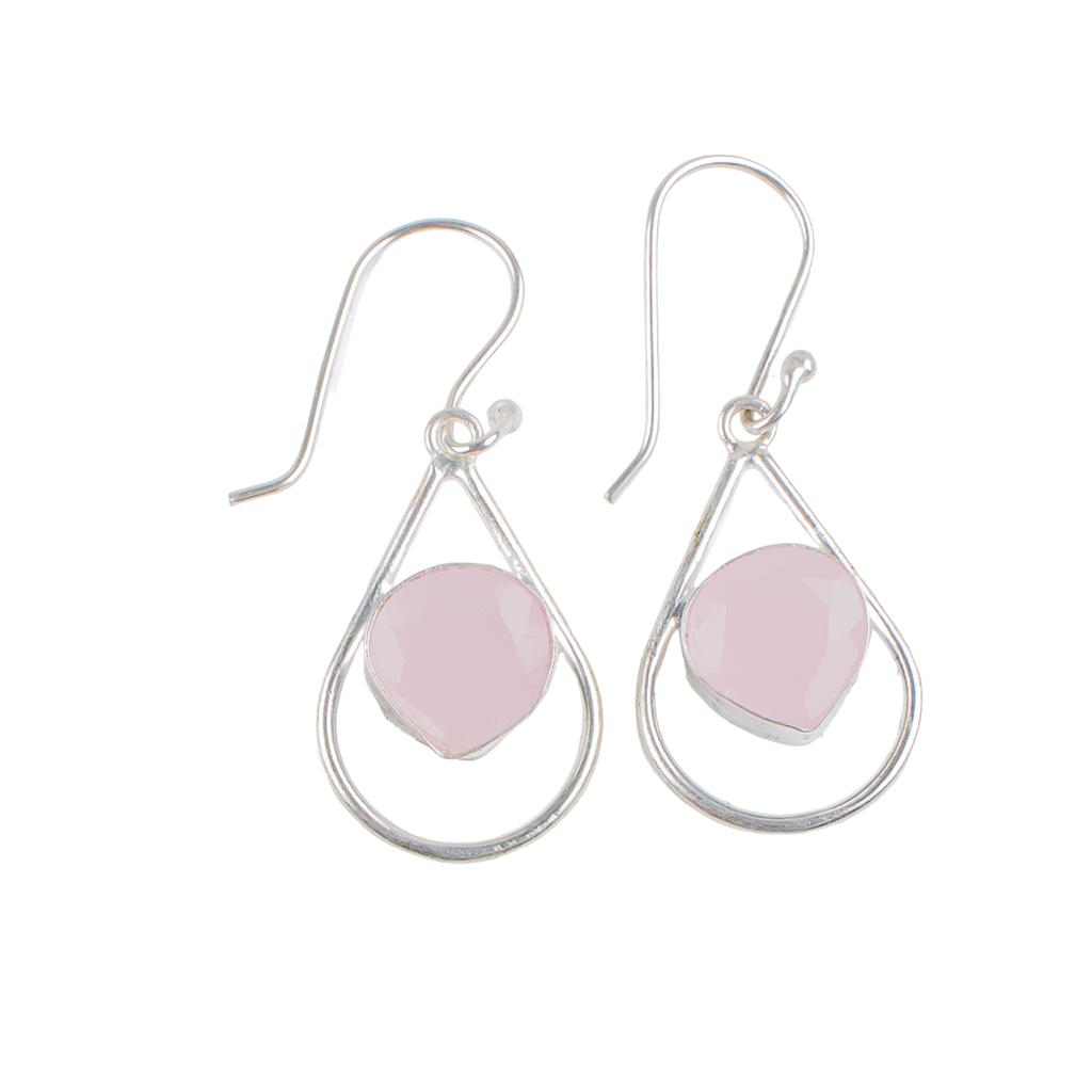 925 Sterling Silver Rose Chalcedony Gemstone Trendy Jewelry Hook Earrings 1.50" EE-38-17