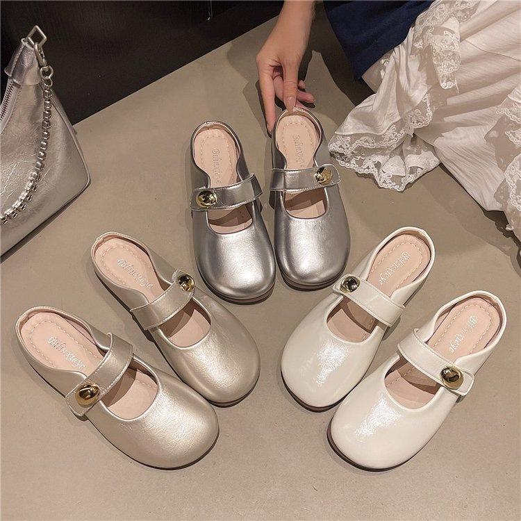 Beautiful French Flat-bottomed Bag Head and Half Slippers for Women's Summer Wear 2025 Summer New Evening Wind Mary Jane Cool Slippers