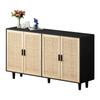 158CM Elegant and Functional 4-Door Rattan Decorative Storage Cabinet,for Bedroom,Living Room,Office,Black