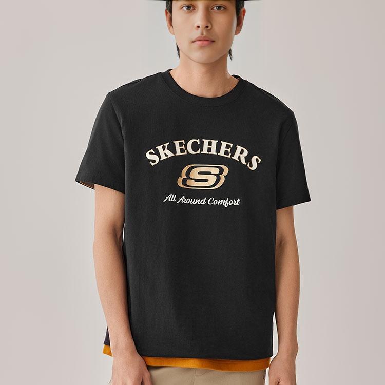 Skechers SS25 Simple Casual Comfortable Round Neck Sports Short Sleeve T-Shirt Unisex Tops Carbon-Black L225U122-0018
