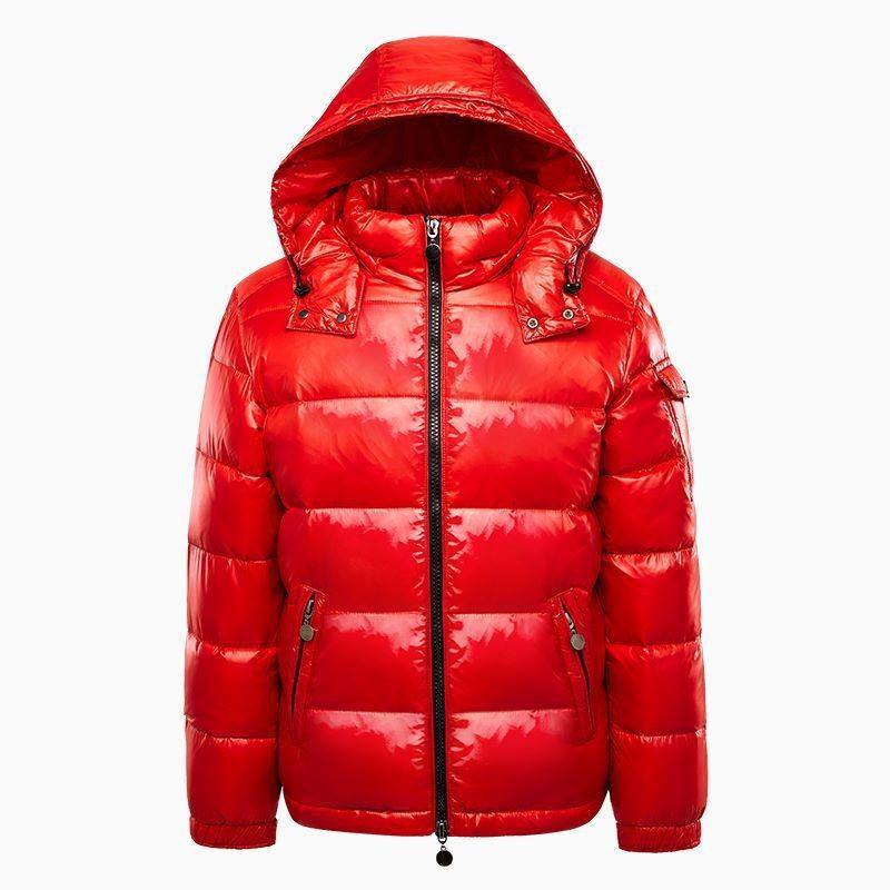 White Duck Down Down Jacket with Black Glossy Face for Men and Women, Large Size Jacket with Hood and Thickened Bread Jacket