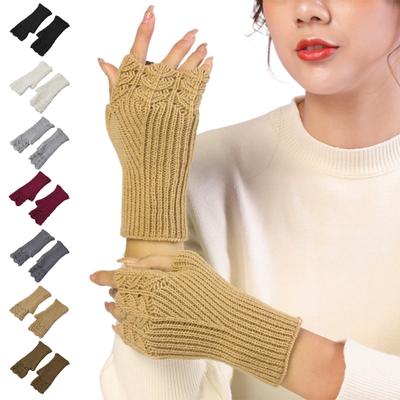1 Ζευγάρι Πλεκτά Γάντια Μονόχρωμα Μισά Δάχτυλα Κοντά Γάντια Παχιά Ζεστά Άνετα Αντιολισθητικά Γάντια