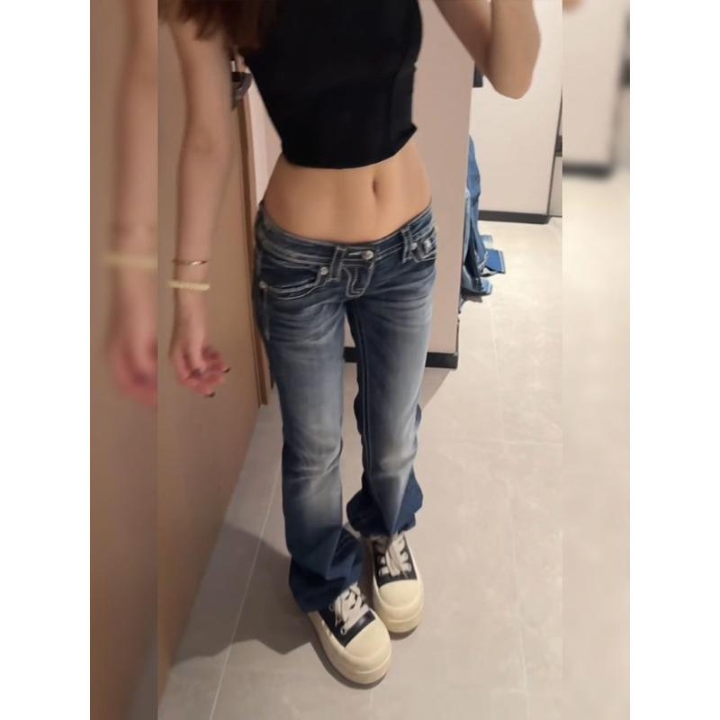 Women's Y2K Gothic Embroidery Hot Diamonds Denim Pants Harajuku Retro Hip Hop Low Waist Jeans Fashion Hot Girl Straight Jeans