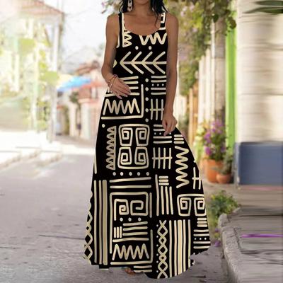 Women's Slip Dress Maxi Long Dress Twisting Rod Print Dress Spring & Summer V Neck Leisure Vacation