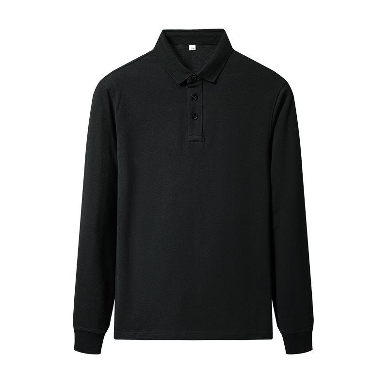 

Рубашка поло Мужская футболка с длинными рукавами из чистого хлопка Свободная однотонная рубашка в деловом стиле XXXXL чёрный