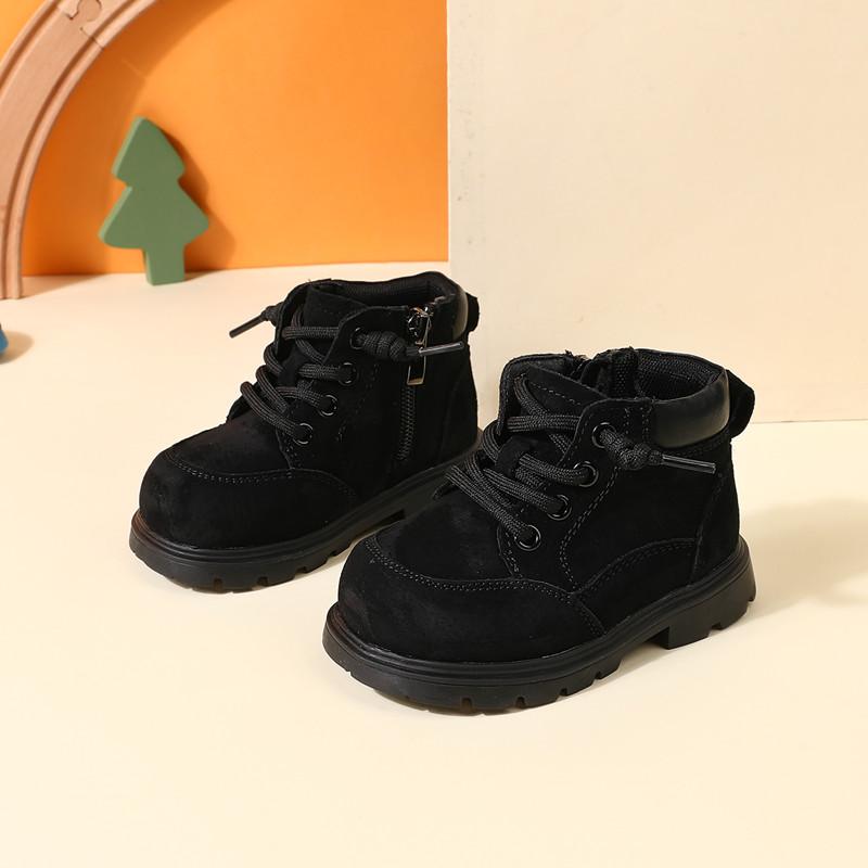 Autumn Baby Boots For Girls Leather Ankle Boots Soft Sole Zip Side  Toddler Kids Boots 15-25 21 чёрный