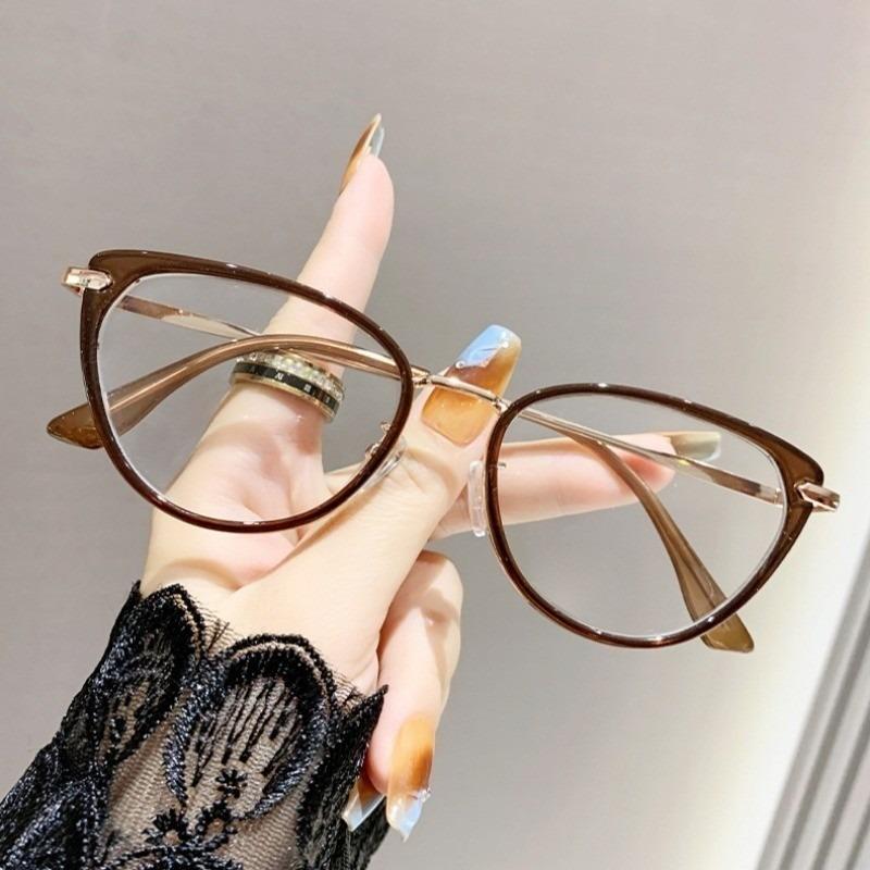 Ins Cat Eye Glasses Cold Tea Color HD Anti Blue Light Glasses Frame Advanced Plain Whitening Glasses