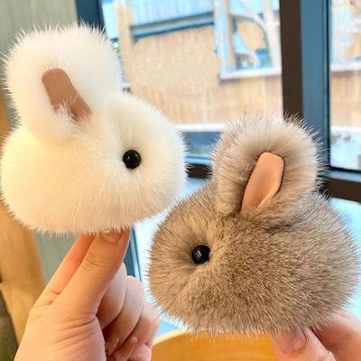 Cute Portable Plush Rabbit Keychain Mini Bunny Fur Hairball Pendant Bag Hanging Ornaments Car Key Hold Gift