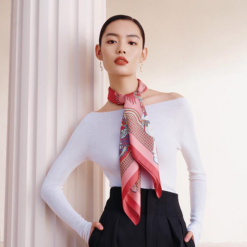 

Женский двусторонний квадратный шарф Wanshili из тутового шелка 88*88cm