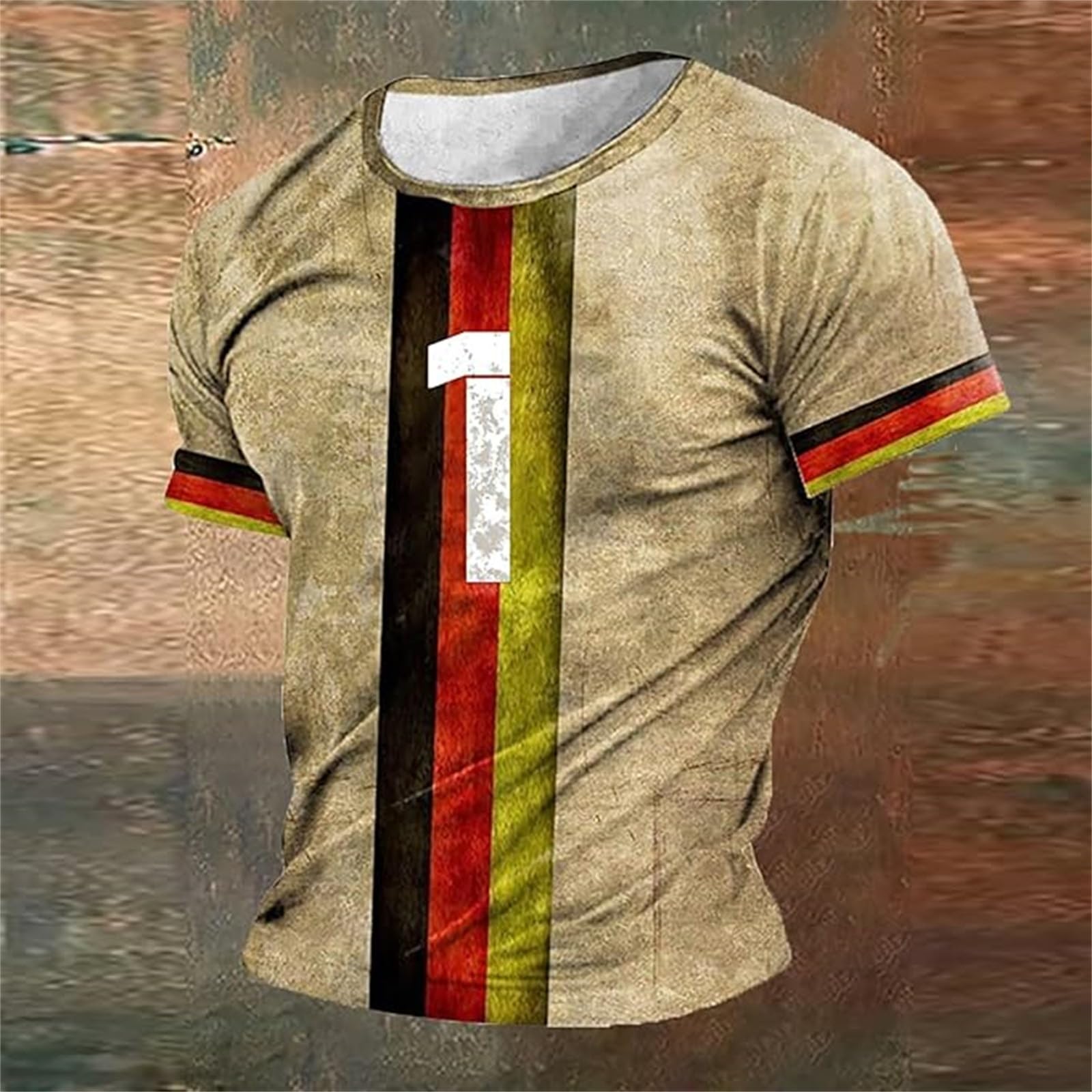 

Men s Short Sleeve Crew Neck T Shirt with Vertical Stripes and Number Print Casual Fit Top XL