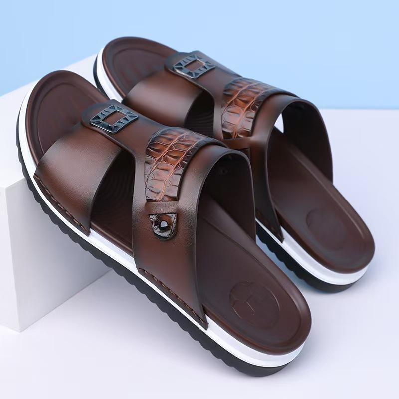 TUINANLE Unisex Casual Leather Slippers Mens Outdoor Open Toe Sandals Lightweight Comfortable Daily Walking Leisure Shoes
