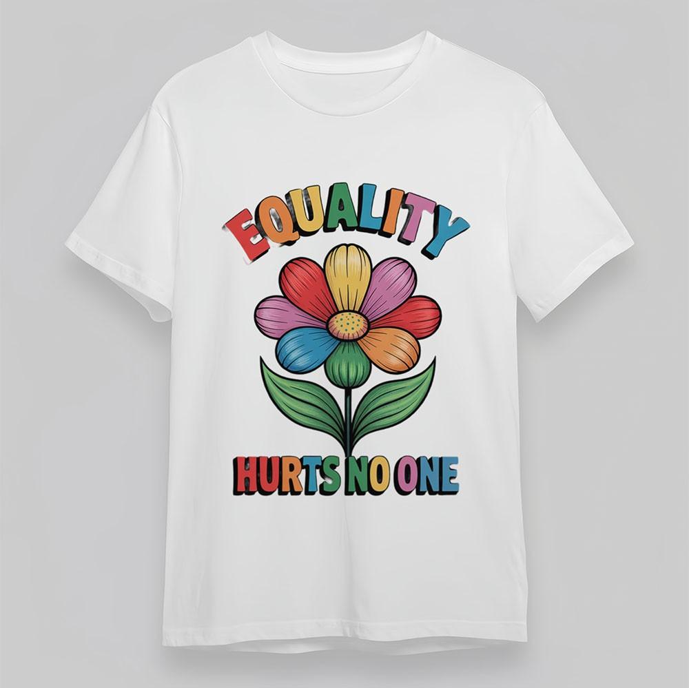 

Women s Oversize T-Shirt Equality Rainbow Flower Power Tee Cotton Short White 2XL