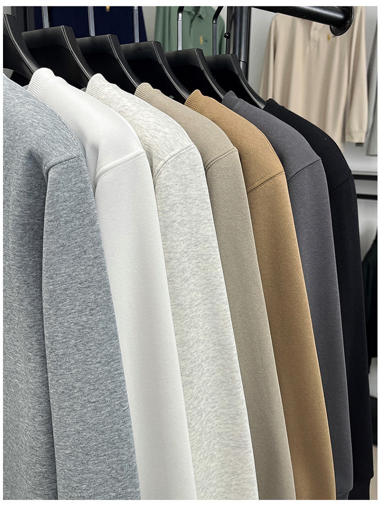 Herren 550g Hoodie mit Stickerei - Herbst/Winter 2025 Stil, Rundhals, Lässiges Basisshirt, Langarm, Baumwoll-T-Shirt