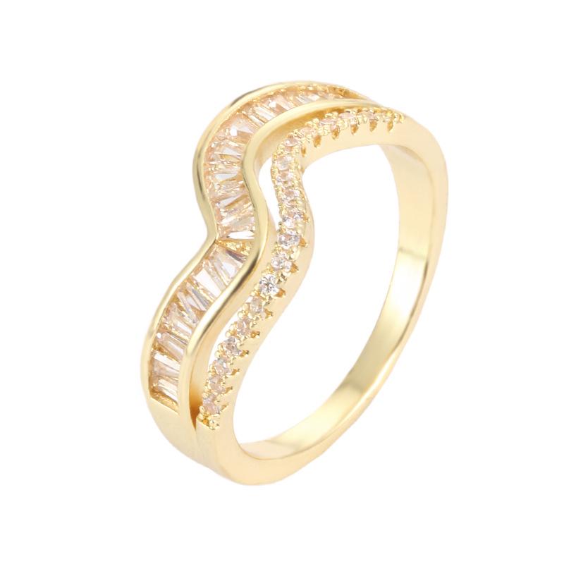 Elegant V-Shaped Wavy Zircon Ring - Simple, Versatile Women's Pure Copper Jewelry