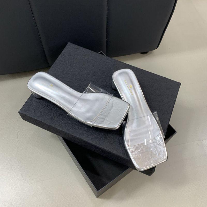 Французская интернет-знаменитость прозрачные крутые тапочки 2025 лето и осень новые толстый каблук сказочный стиль низкий каблук тапочки женская обувь