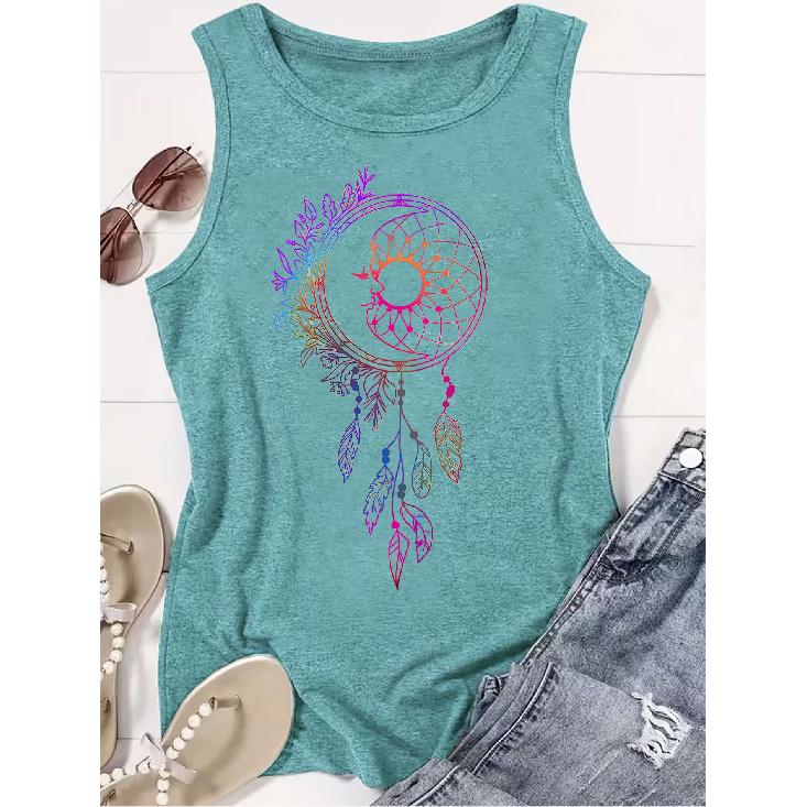 2026 New Arrival: Women's round neck sleeveless tank top with gradient dreamcatcher and floral prints. Casual, versatile and comfortable