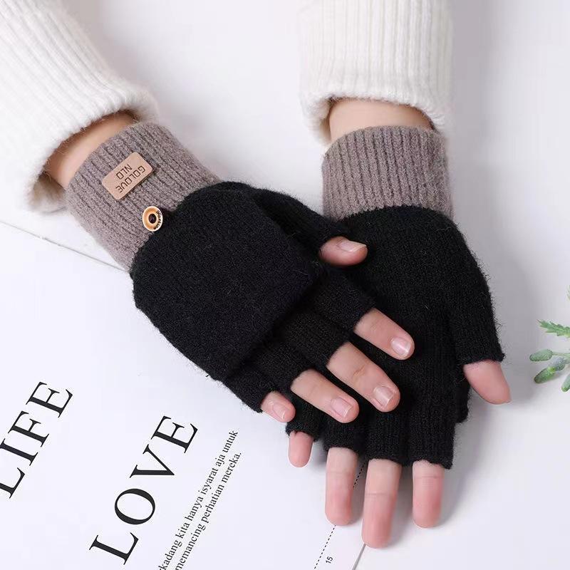 New autumn and winter couple cashmere half gloves gloves hand warmer flip warmer gloves jacquard gloves student finger writing