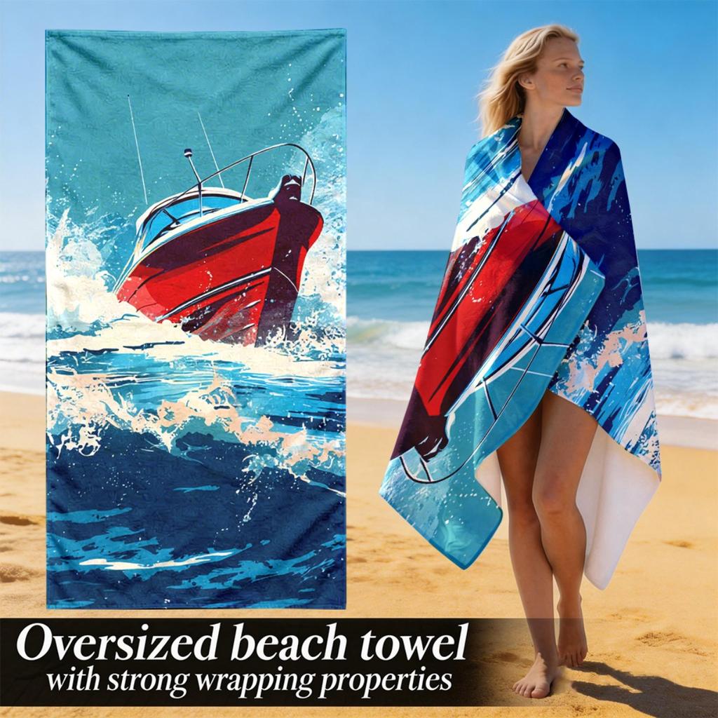 Summer Holiday Nautical Style Microfiber Beach Towel Sandproof Waterproof 2D Flat Printed Swim Bath Towel Outdoor Sport