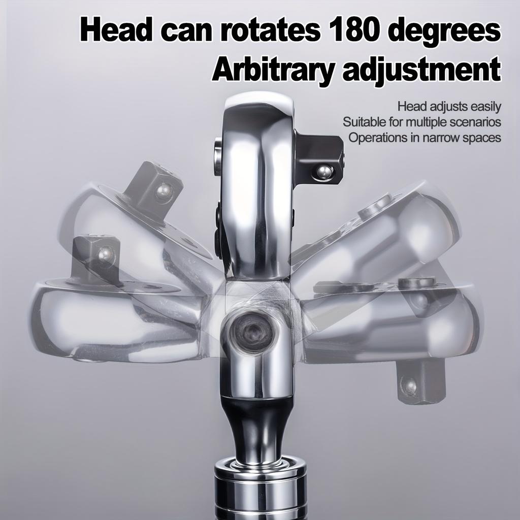 72-Tooth Ratchet Wrench Set, Chrome Vanadium Steel, Automatic Two-Way Mechanism, Stretchable, Ergonomic Grip, with Quick Socket