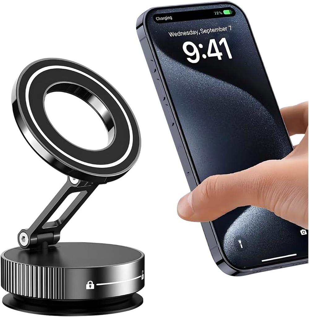 Vylepšený 360° vakuový magnetický držák na telefon, Magnetický držák na telefon do auta, Bezdotykový držák na telefon s přísavkou pro auto/posilovnu/zrcadlo