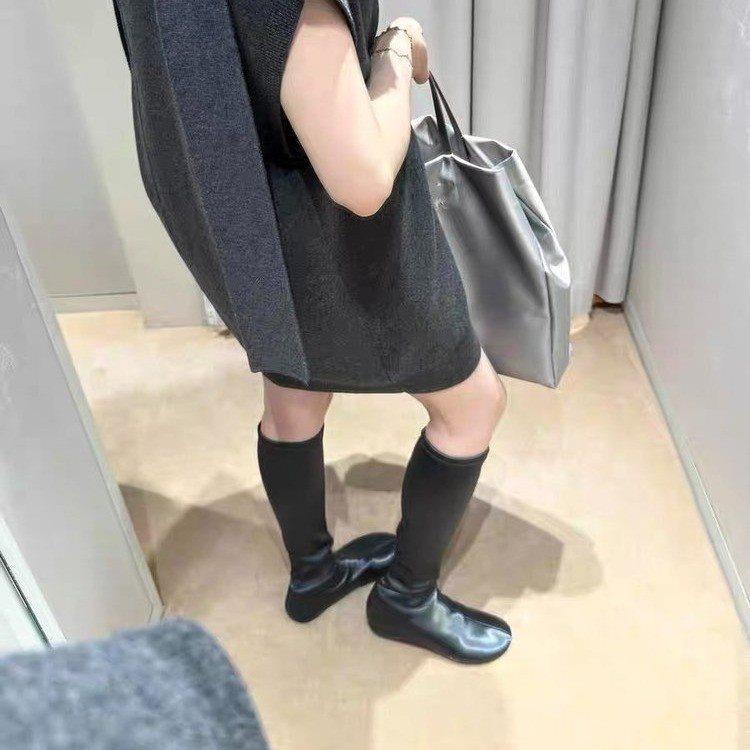 Retro round head autumn high boots 2025 Korean version of thin inner height increase women's thin boots new knight elastic