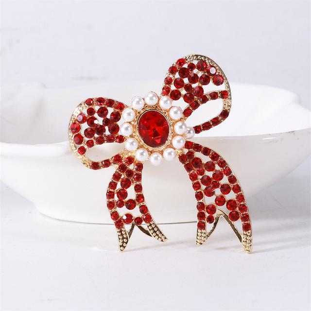 Voguish Fashionable Rhinestone Bow Brooches Female Sweet Adorable Anti Slip Buckle Versatile Accessories Available In Four ColorsFashion Jewelry