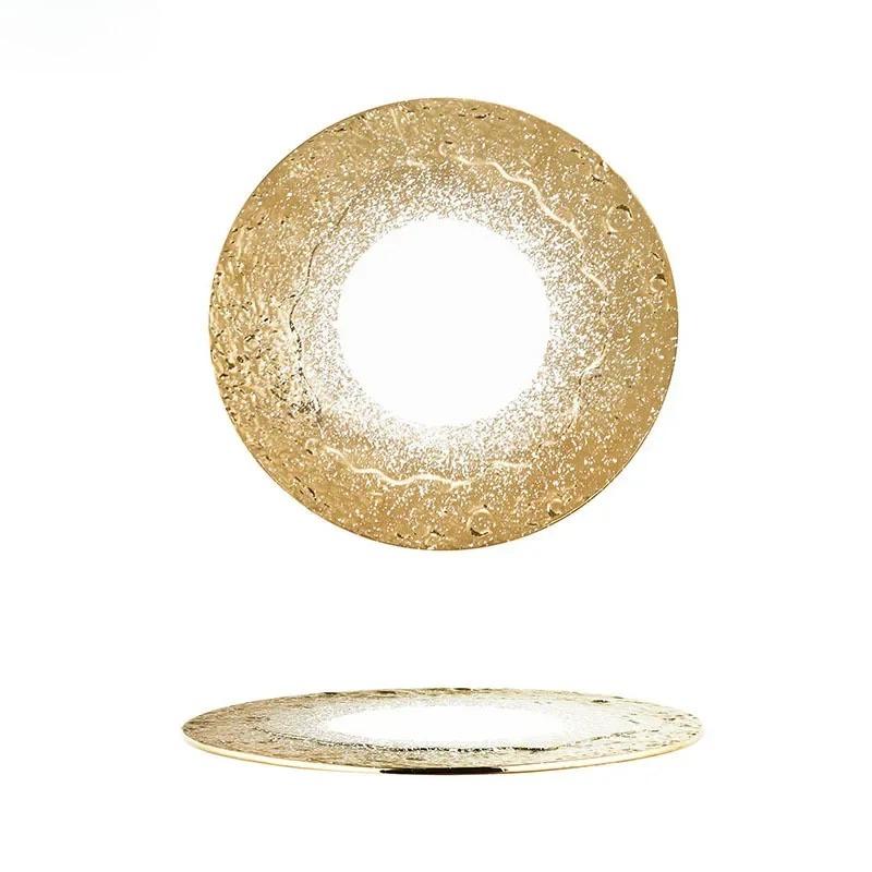 Steingemustertes Weißgold Keramik Flacher Teller Steakteller Dessertteller Sushi-Schale Kochplatten Restaurant Kreatives Geschirr