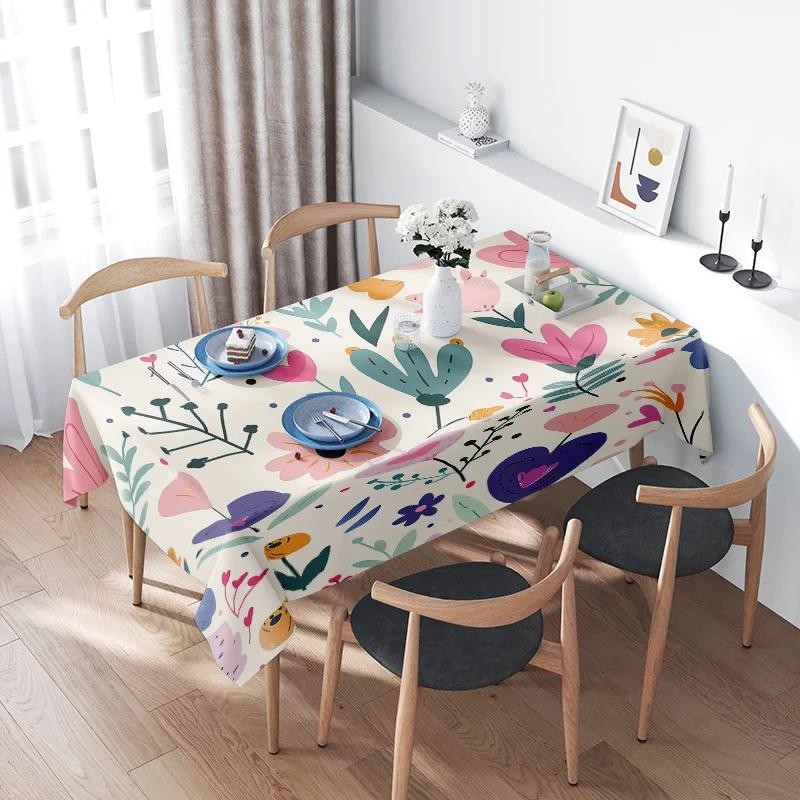 Colorful Floral Printed Tablecloth Perfect for Dining Tables Washable Food Cover Decor in Various Sizes