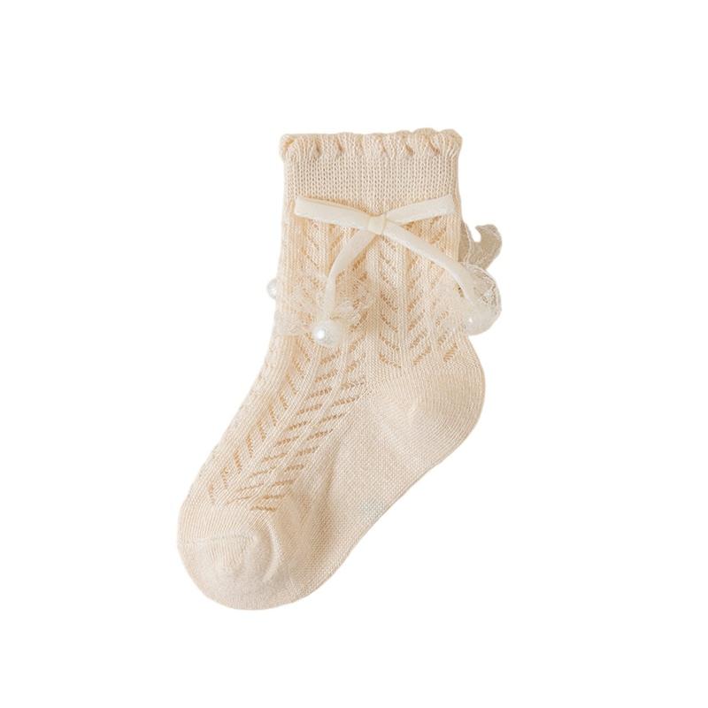 Blotona Toddler Socks for Girls Hollow-Out Cute Bowknot Anti-Skid Socks Mid-Calf Socks Summer Casual Thin Socks