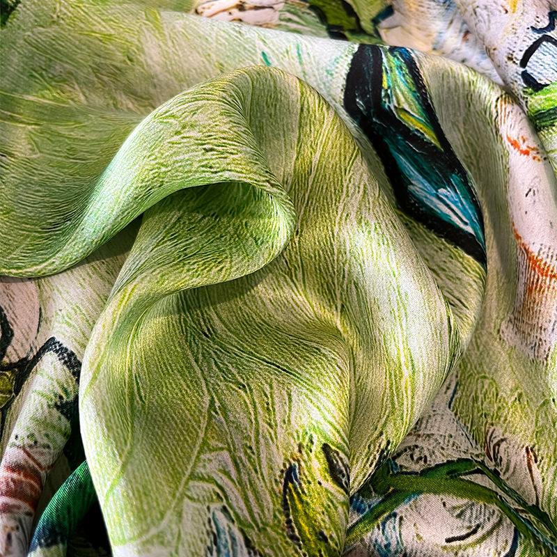 111% silk silk scarf women's spring new oil painting white rose mulberry silk scarf fashionable versatile and elegant 71 square scarf