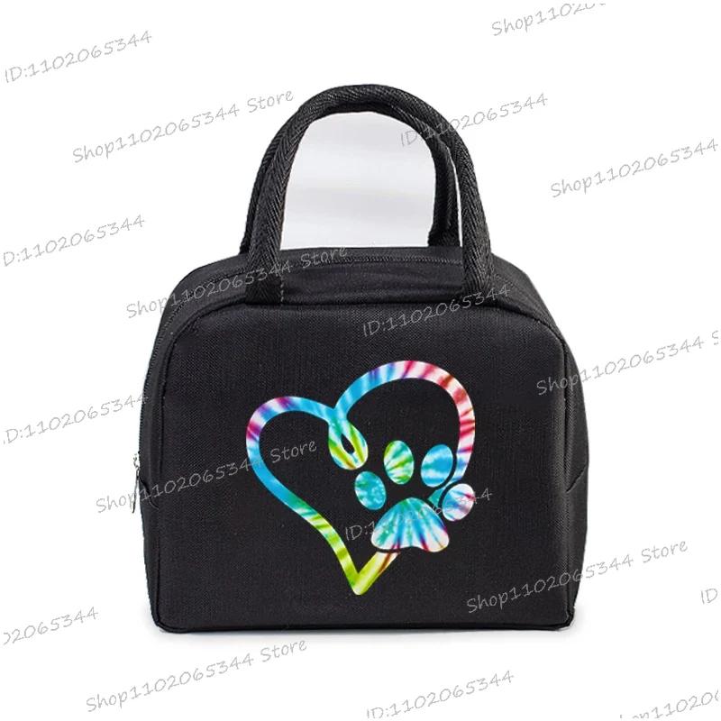

Colour Heart Cat Dog Paw Print Portable Lunch Bag Women Men Kids Food Thermal Box Multi-function Office Bento Insulated Handbag