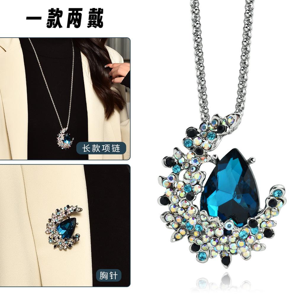 Autumn And Winter, A Two-Wear Crystal Moon Sweater Chain, Versatile Temperament, High-End Sense, Long Necklace, Women S Luxury