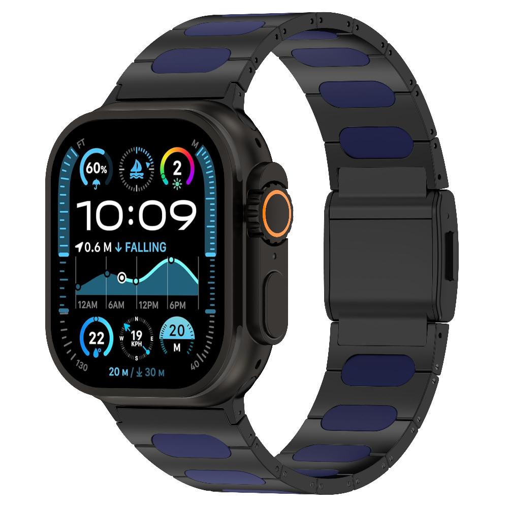 Magnetyczny Pasek ze Stopu z Paskiem ze Skóry Silikonowej dla Apple Watch Seria 12 11 10 SE1 2 3 /Ultra4 3 2 1 38/41/42/46/49 mm