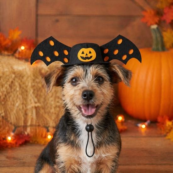 Pet Party Costume Accessory Halloween Bat Hat, Red Horn Pumpkin Cat Funny Hat Wings Felt for Cats Small And Medium Dogs Soft