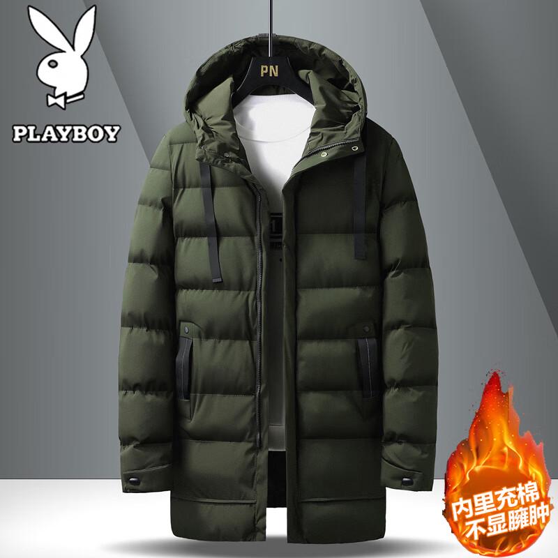 Playboy Men's Mid-Length Hooded Puffer Jacket