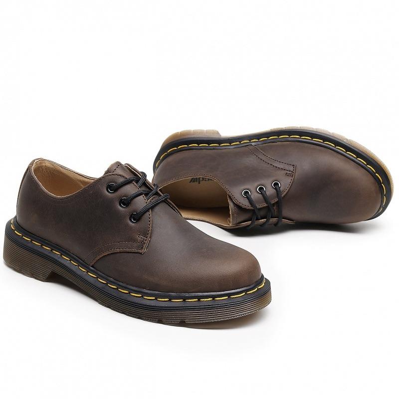 First layer low-top small leather shoes women's leather Crazy Horse brown large size short boots round head men's and women's couples leisure workers